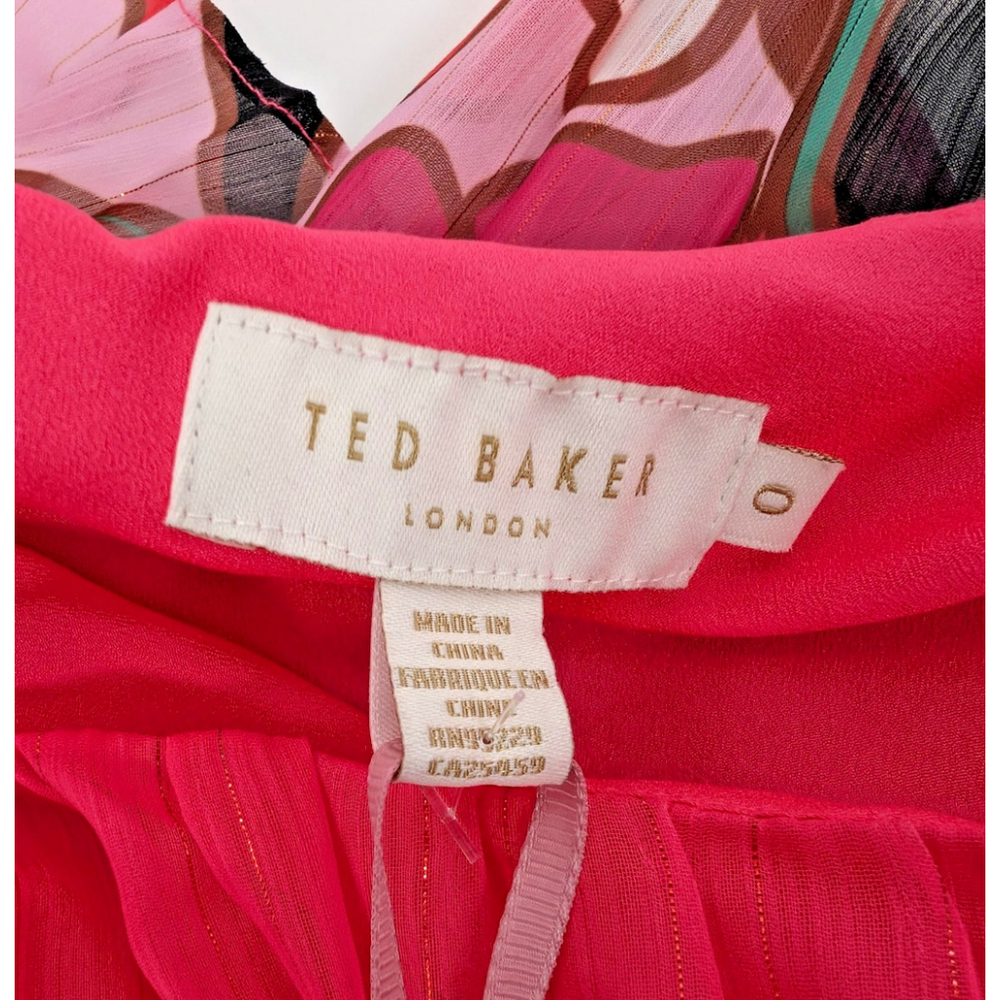 NWT Ted Baker Pinata Pink Midi Dress High Low Sz XS Tropical Resort Vacation - Picture 8 of 13
